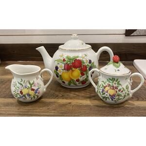 Vintage 1993-94 Lenox Orchard Tea Pot Set With Sugar And Creamer